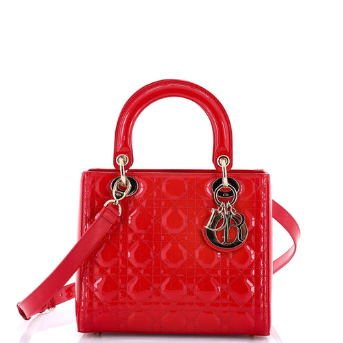 Lady Dior Bag Cannage Quilt Patent Medium