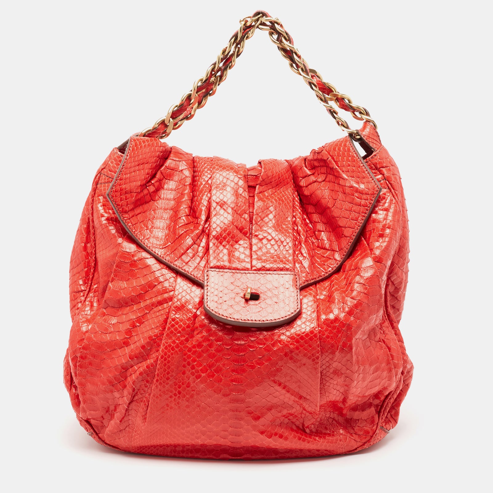 Zagliani Red Python JJ Flap Hobo