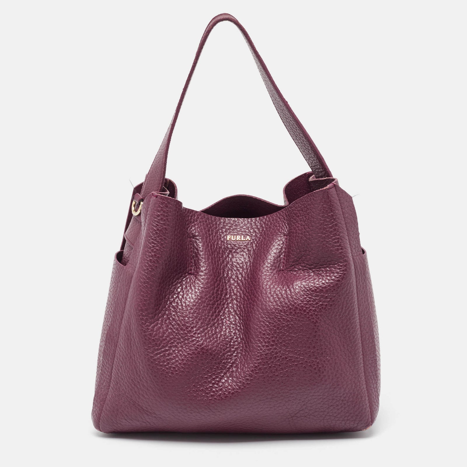 Furla Burgundy Pebbled Leather Medium Capriccio Hobo