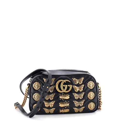 GUCCI GG Marmont Shoulder Bag Embellished Matelasse Leather Small