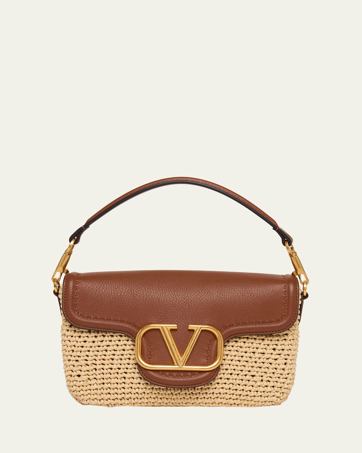Valentino Viscose Raffia & Leather Top-Handle Bag