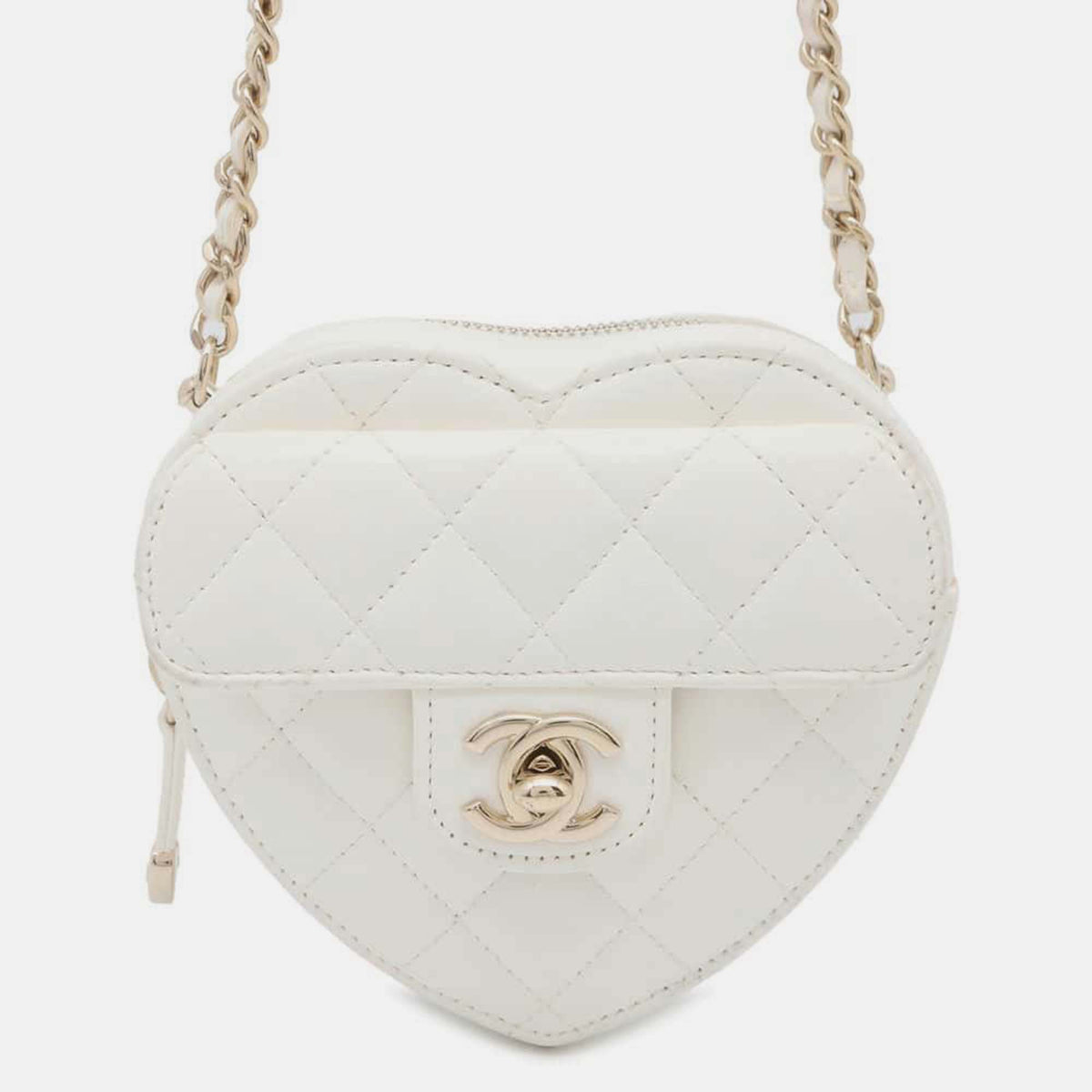 Chanel White Lambskin Matelasse Heart Chain Shoulder Bag