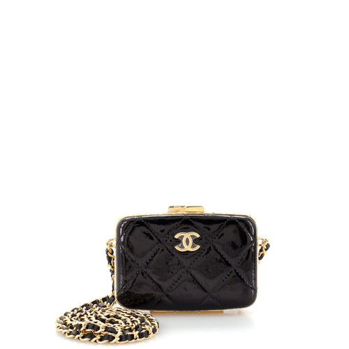 CHANEL Framed Box Clutch with Chain Quilted Patent Mini