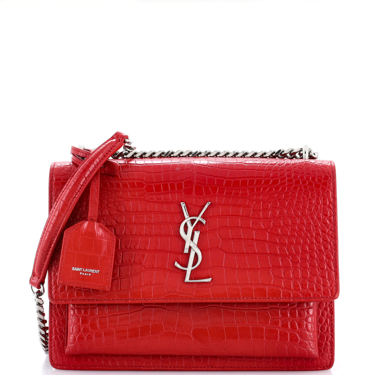 Saint Laurent Sunset Crossbody Bag Crocodile Embossed Leather Medium