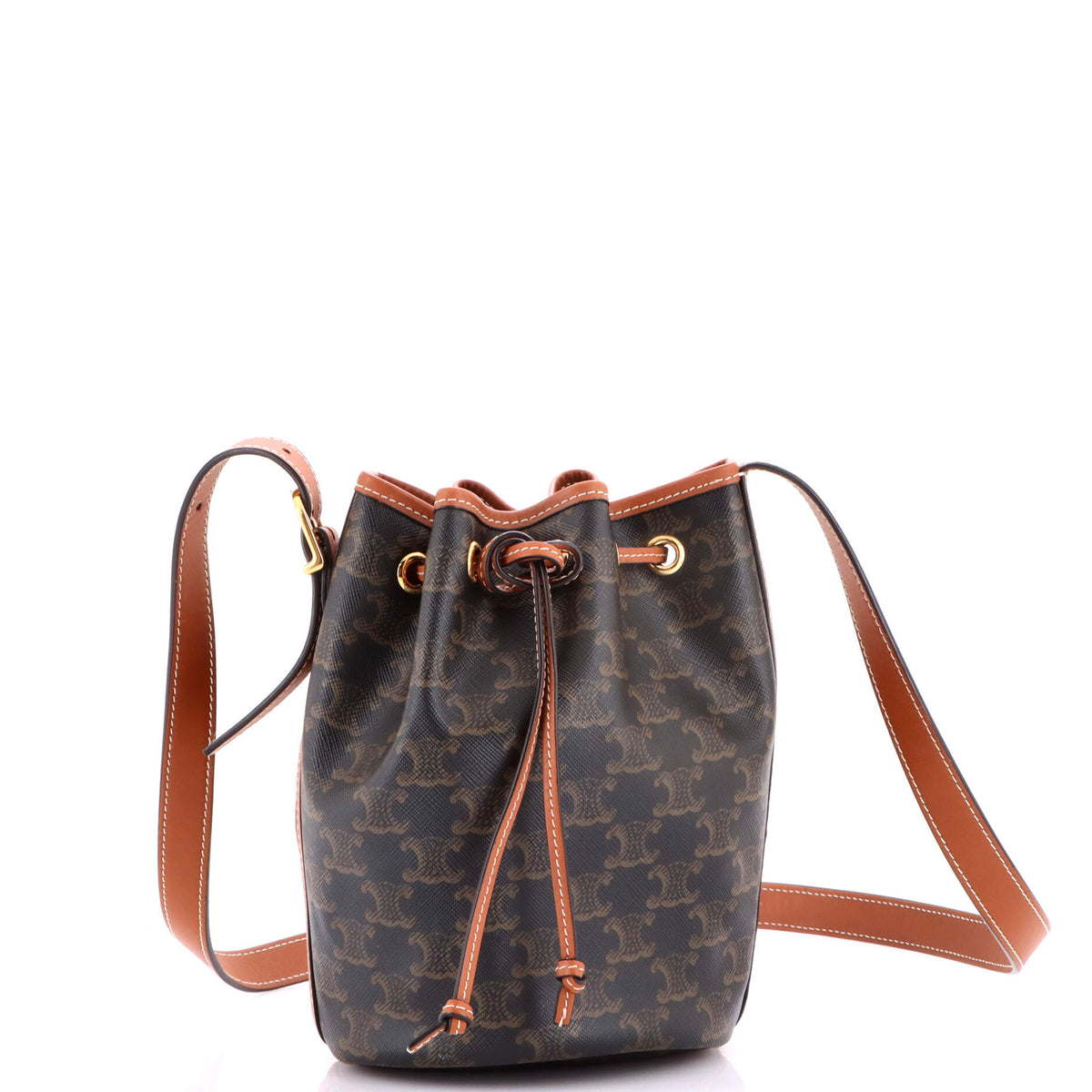 Celine CELINE Drawstring Bucket Bag Triomphe Coated Canvas Small