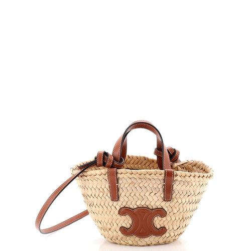 CELINE Triomphe Basket Shoulder Bag Raffia with Leather Nano