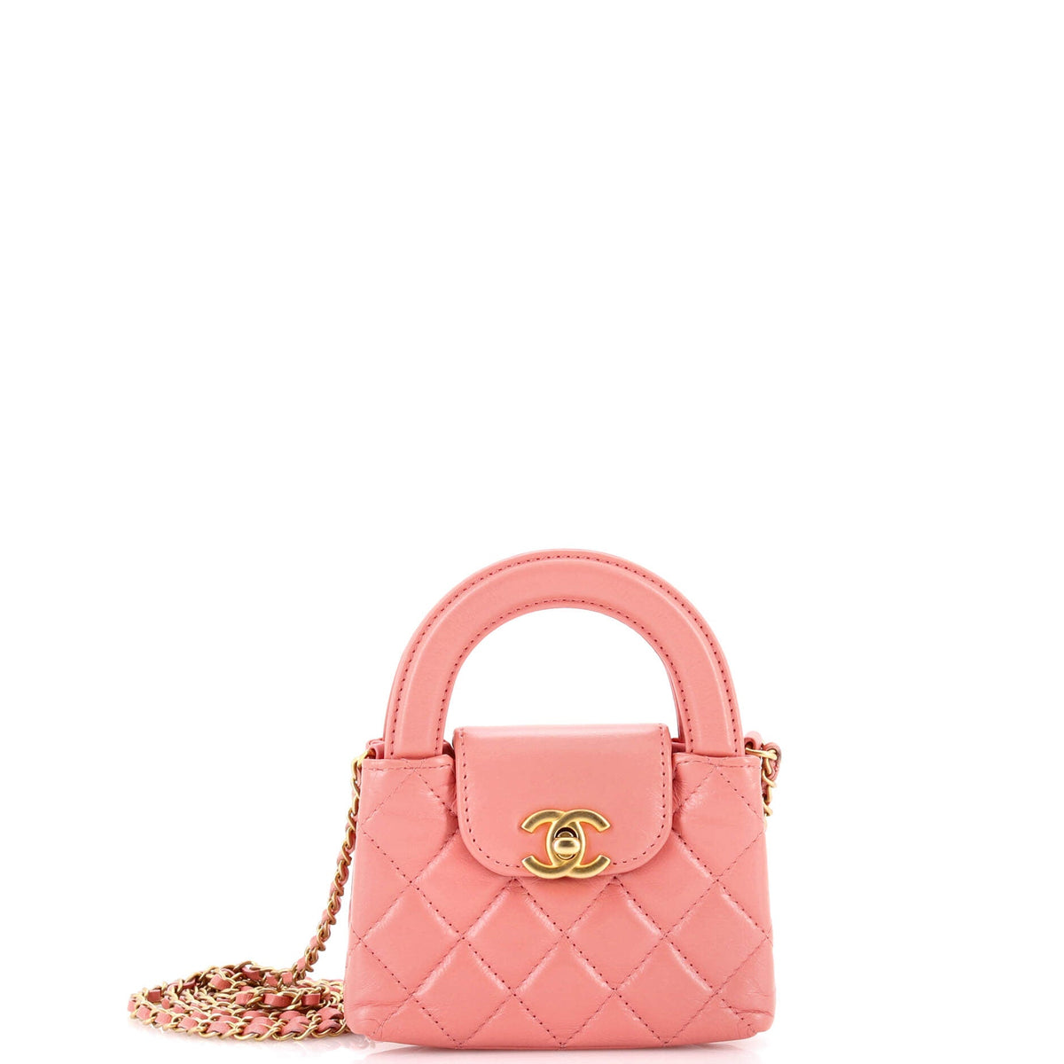 Chanel CHANEL Kelly Top Handle Shopping Bag Quilted Shiny Aged Calfskin Nano