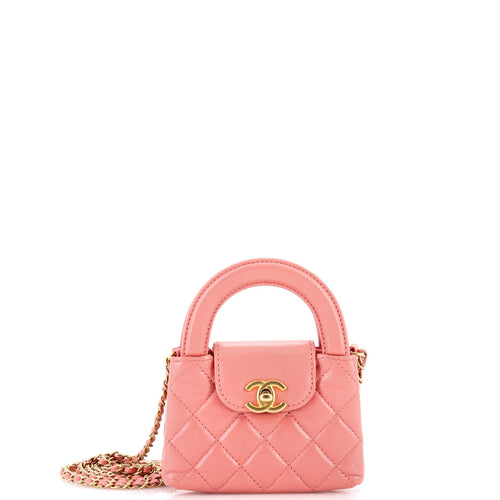 CHANEL Kelly Top Handle Shopping Bag Quilted Shiny Aged Calfskin Nano