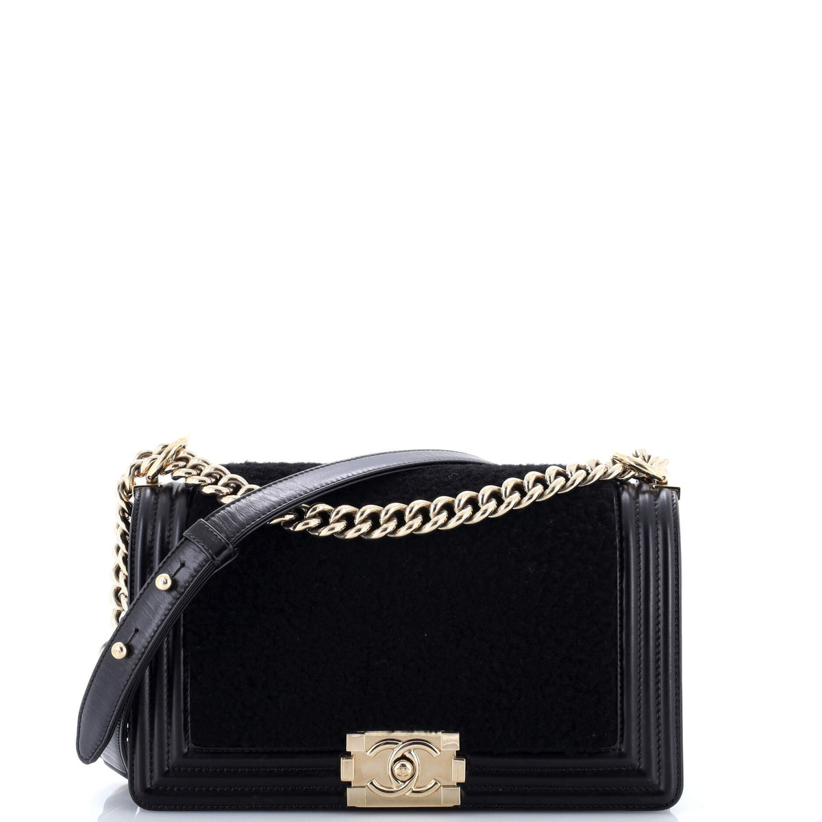 Chanel CHANEL Boy Flap Bag Shearling with Leather Old Medium