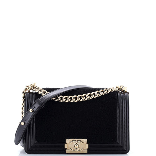 CHANEL Boy Flap Bag Shearling with Leather Old Medium