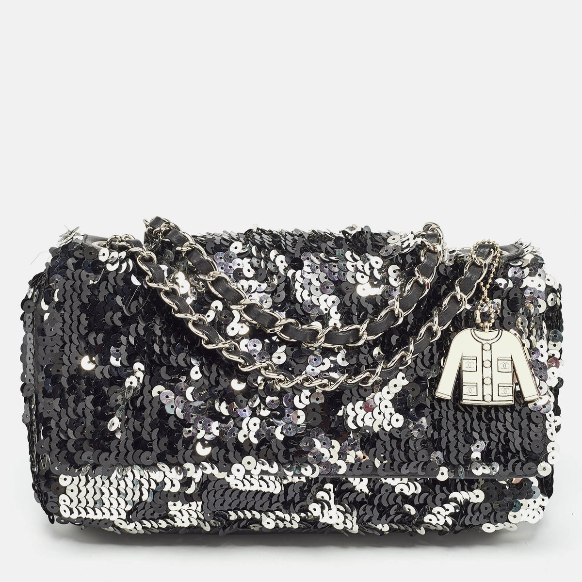 Chanel Black/Silver Sequins Flap Bag