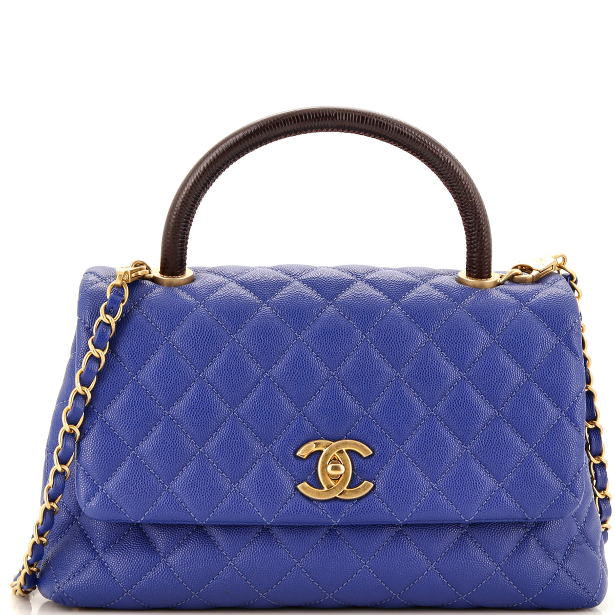 Chanel CHANEL Coco Top Handle Bag Quilted Caviar with Lizard Small