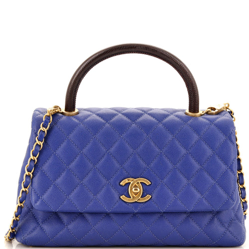 CHANEL Coco Top Handle Bag Quilted Caviar with Lizard Small