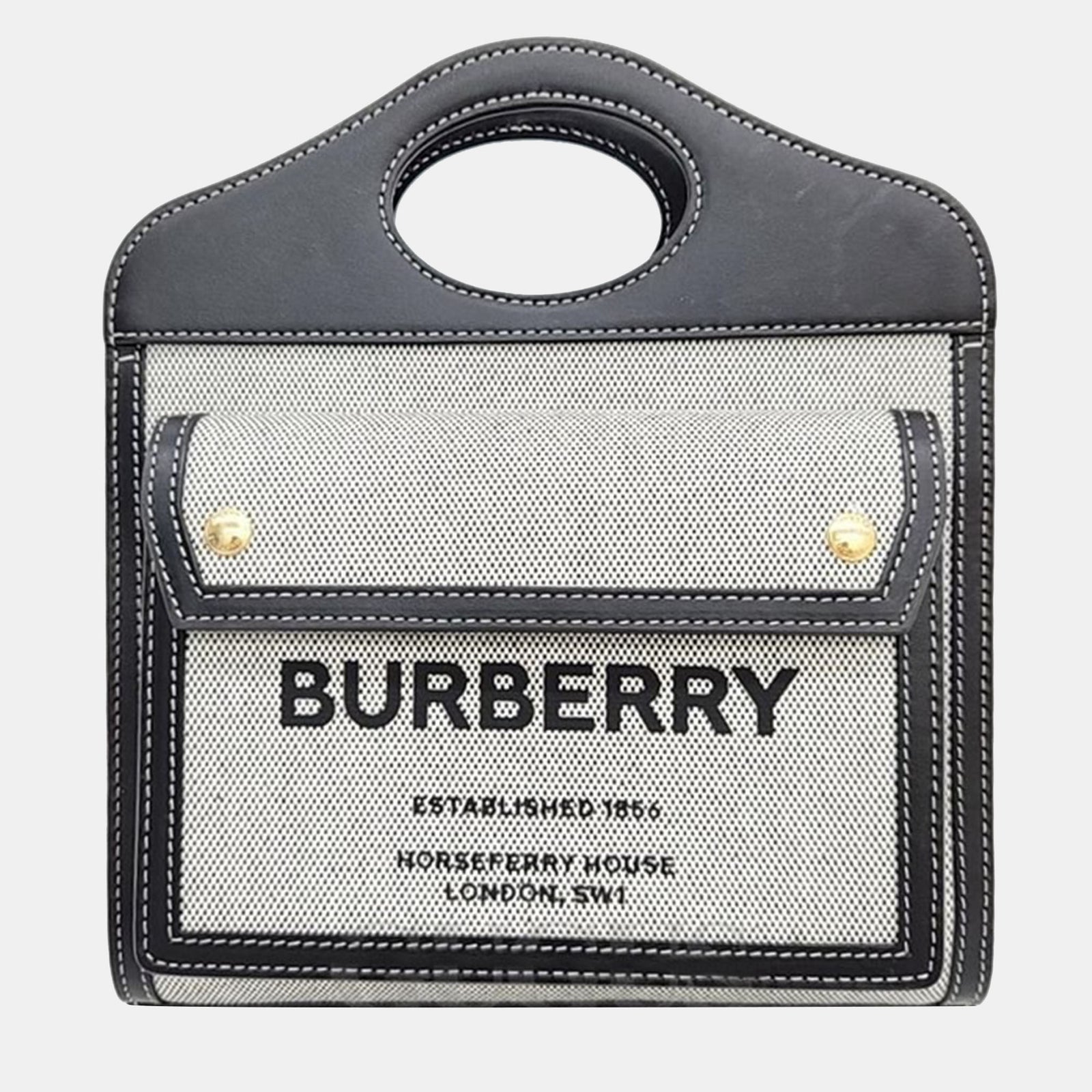 Burberry Black/Grey Canvas, Leather XXS Pocket Tote Bag