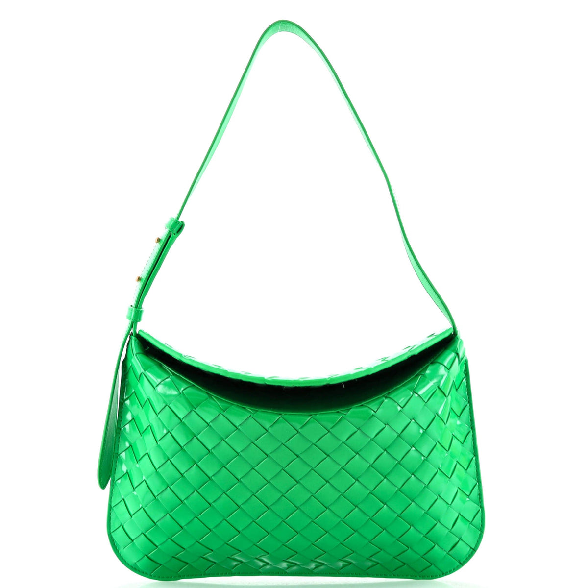 Bottega Veneta Fold Over Flap Hobo Intrecciato Patent Small