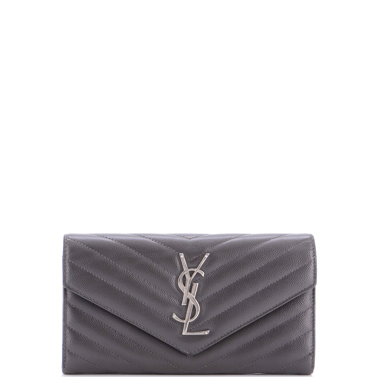 Saint Laurent Classic Monogram Flap Wallet Matelasse Chevron Leather Large
