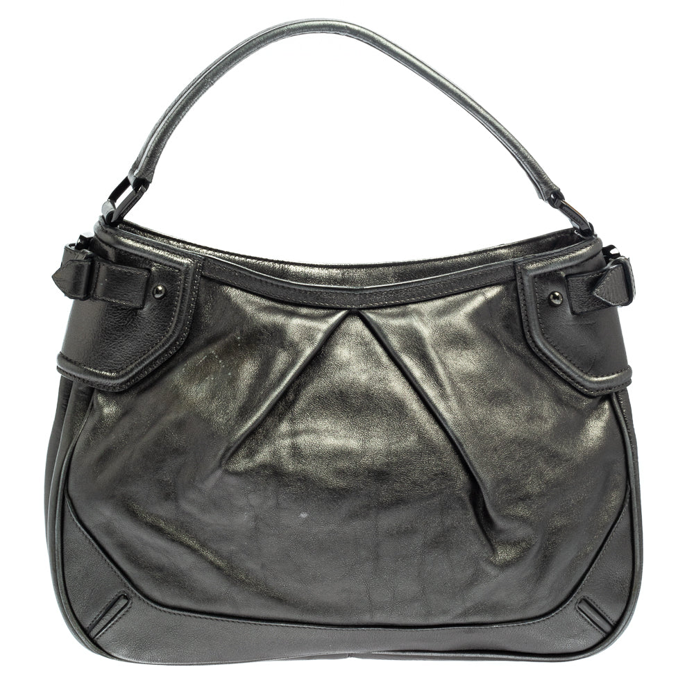 Burberry Metallic Anthracite Leather Fairby Hobo