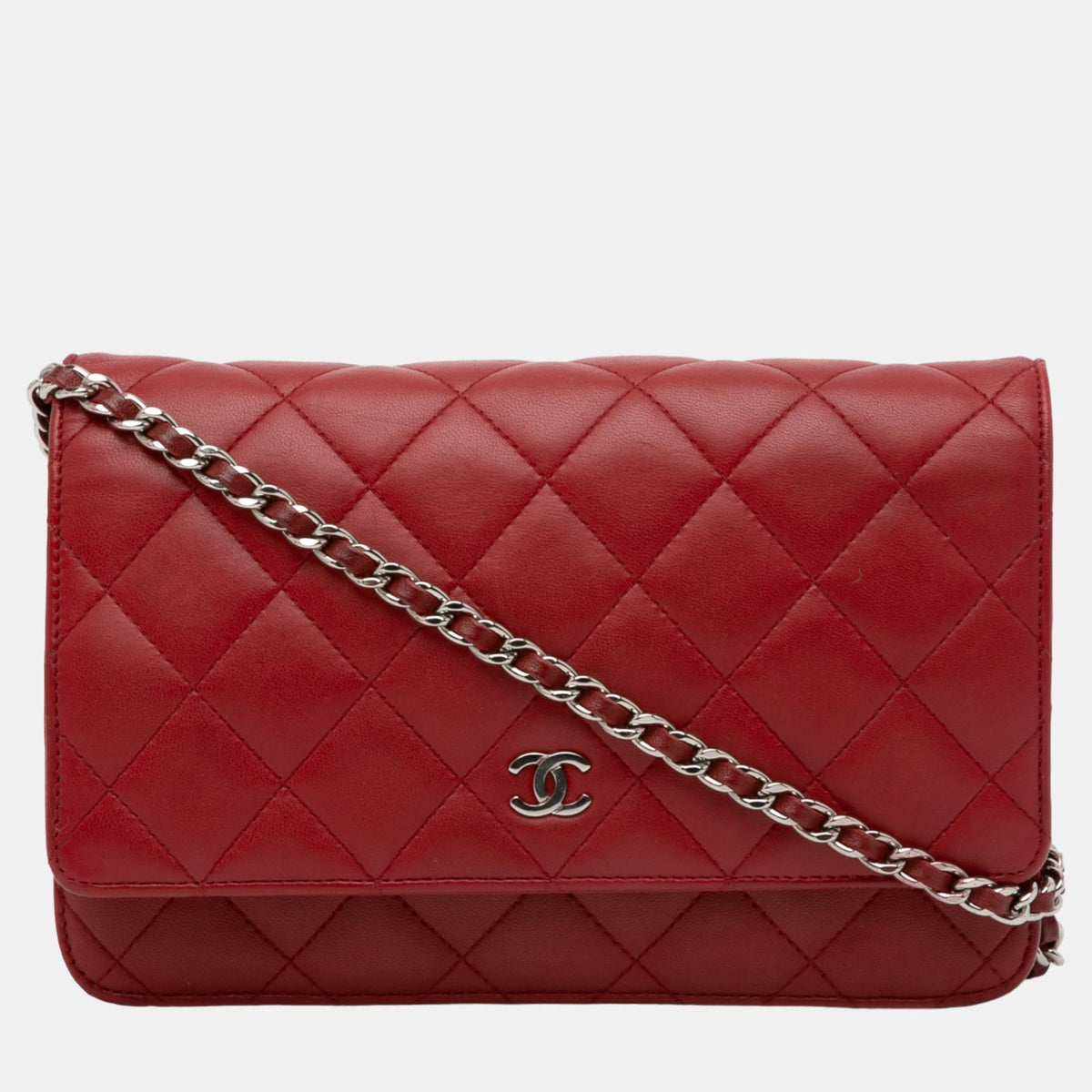 Chanel Red Classic Lambskin Wallet on Chain