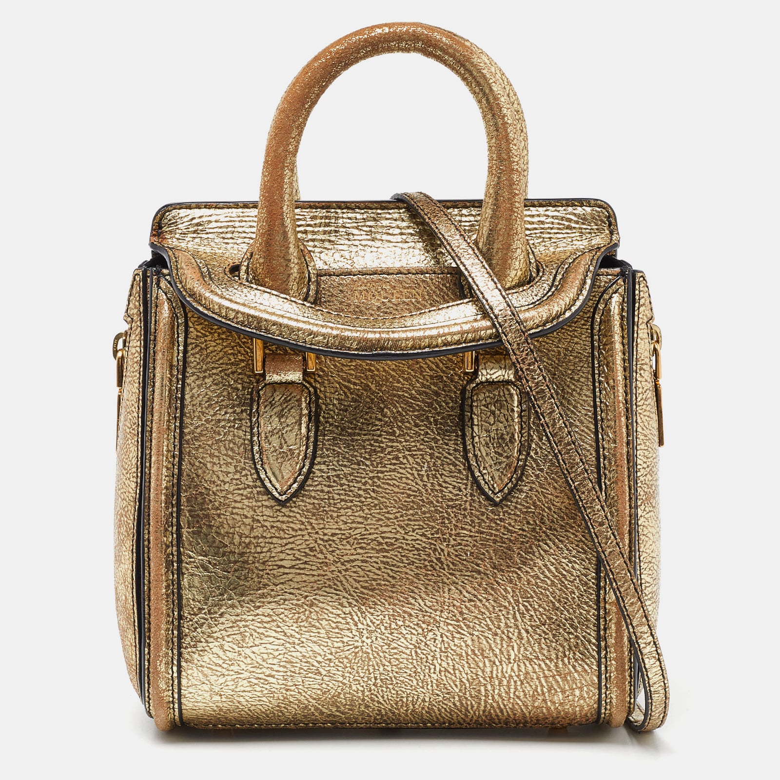 Alexander Mcqueen Gold Leather Mini Heroine Bag