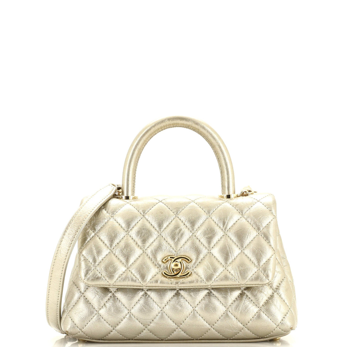 Chanel CHANEL Coco Top Handle Bag Quilted Aged Calfskin Mini