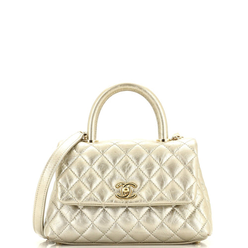 CHANEL Coco Top Handle Bag Quilted Aged Calfskin Mini