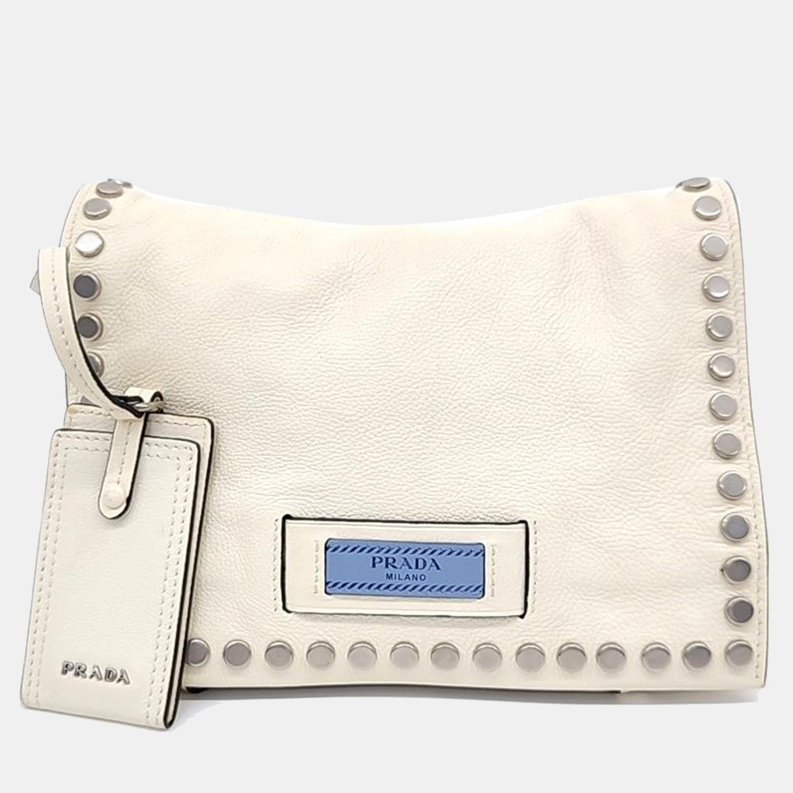 Prada White Leather Glace Calf Flap Bag