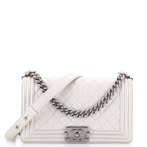 CHANEL Boy Flap Bag Quilted Metallic Caviar Old Medium
