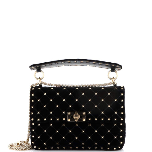 VALENTINO GARAVANI Rockstud Spike Flap Bag Quilted Suede Medium
