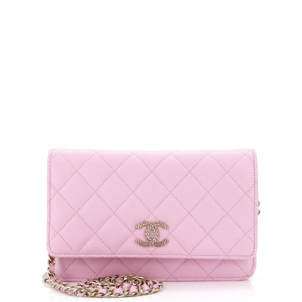 Chanel CHANEL Crystal Woven CC Wallet on Chain Quilted Caviar