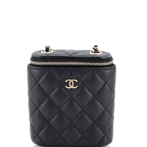 CHANEL Vertical Classic Vanity Case with Chain Quilted Caviar Mini