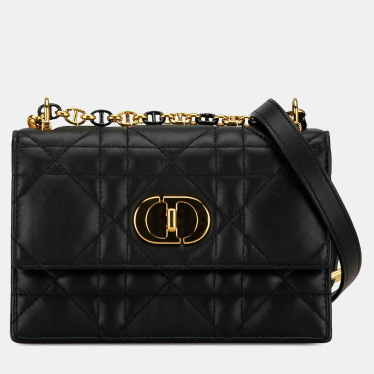 Dior Christian Black Lambskin Macrocannage Mini Miss Caro Bag