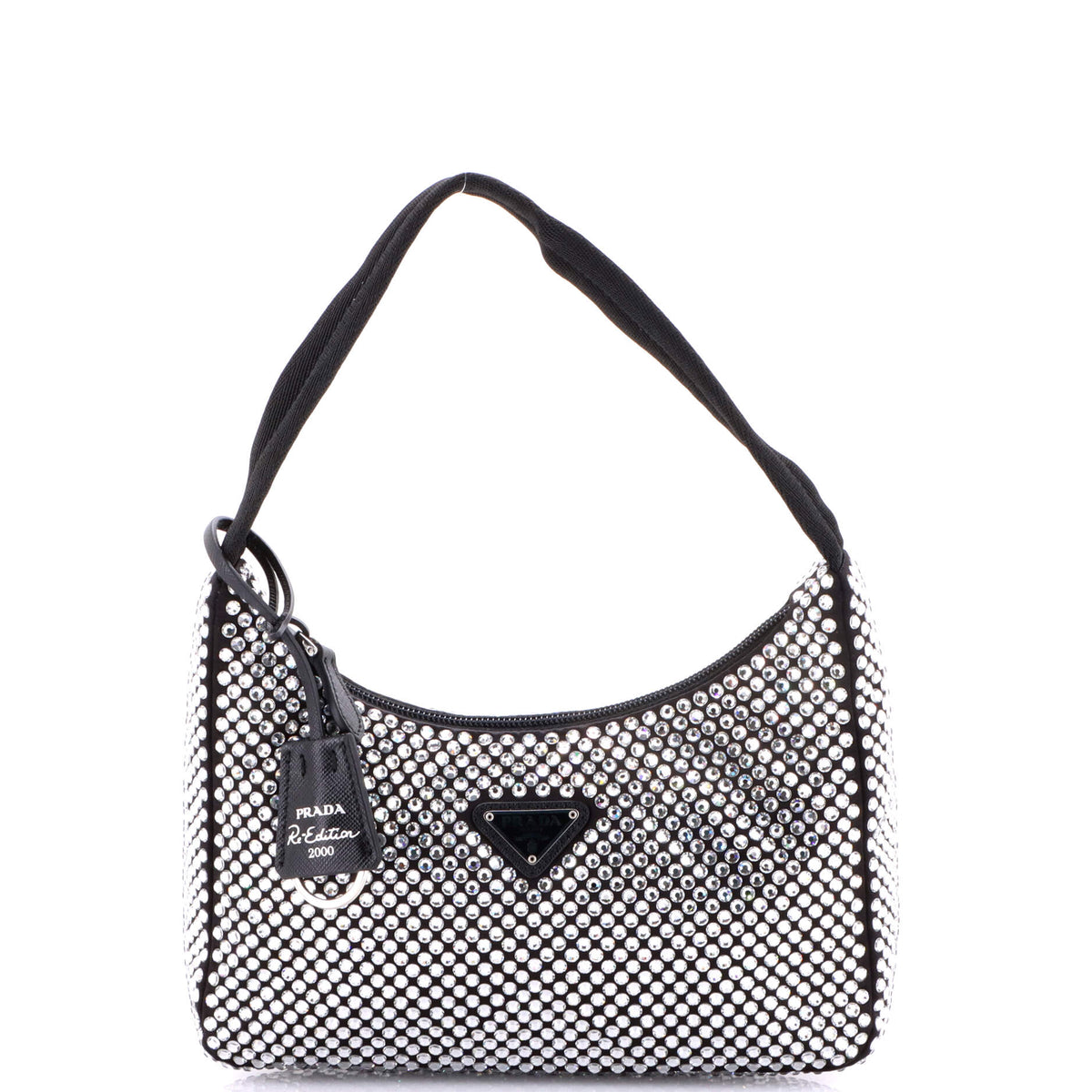 Prada PRADA Re-Edition 2000 Hobo Crystal Embellished Satin Mini