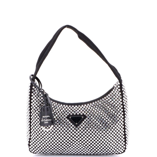 PRADA Re-Edition 2000 Hobo Crystal Embellished Satin Mini
