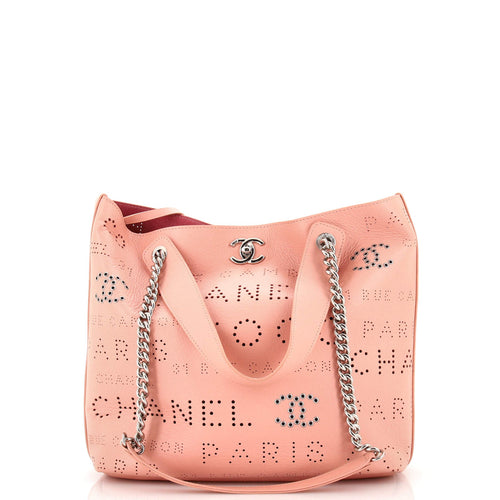 CHANEL Logo Eyelets Shopping Tote Perforated Calfskin Small