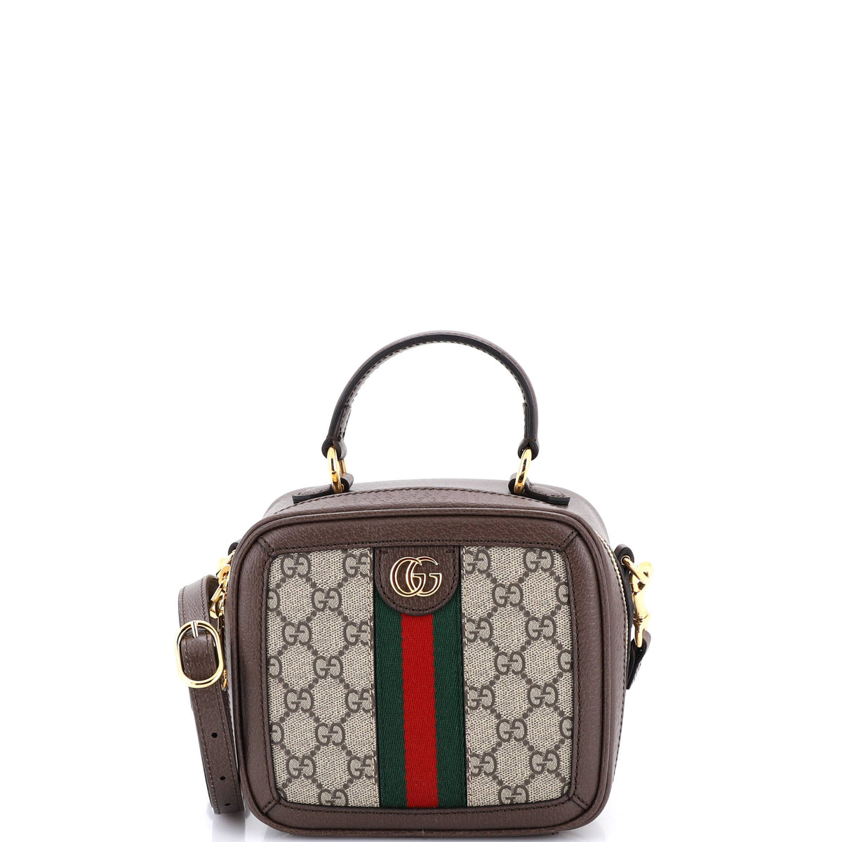 Gucci GUCCI Ophidia Zip Around Top Handle Bag GG Coated Canvas with Leather Mini
