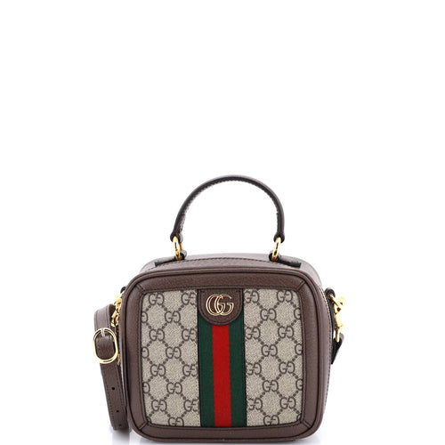 GUCCI Ophidia Zip Around Top Handle Bag GG Coated Canvas with Leather Mini