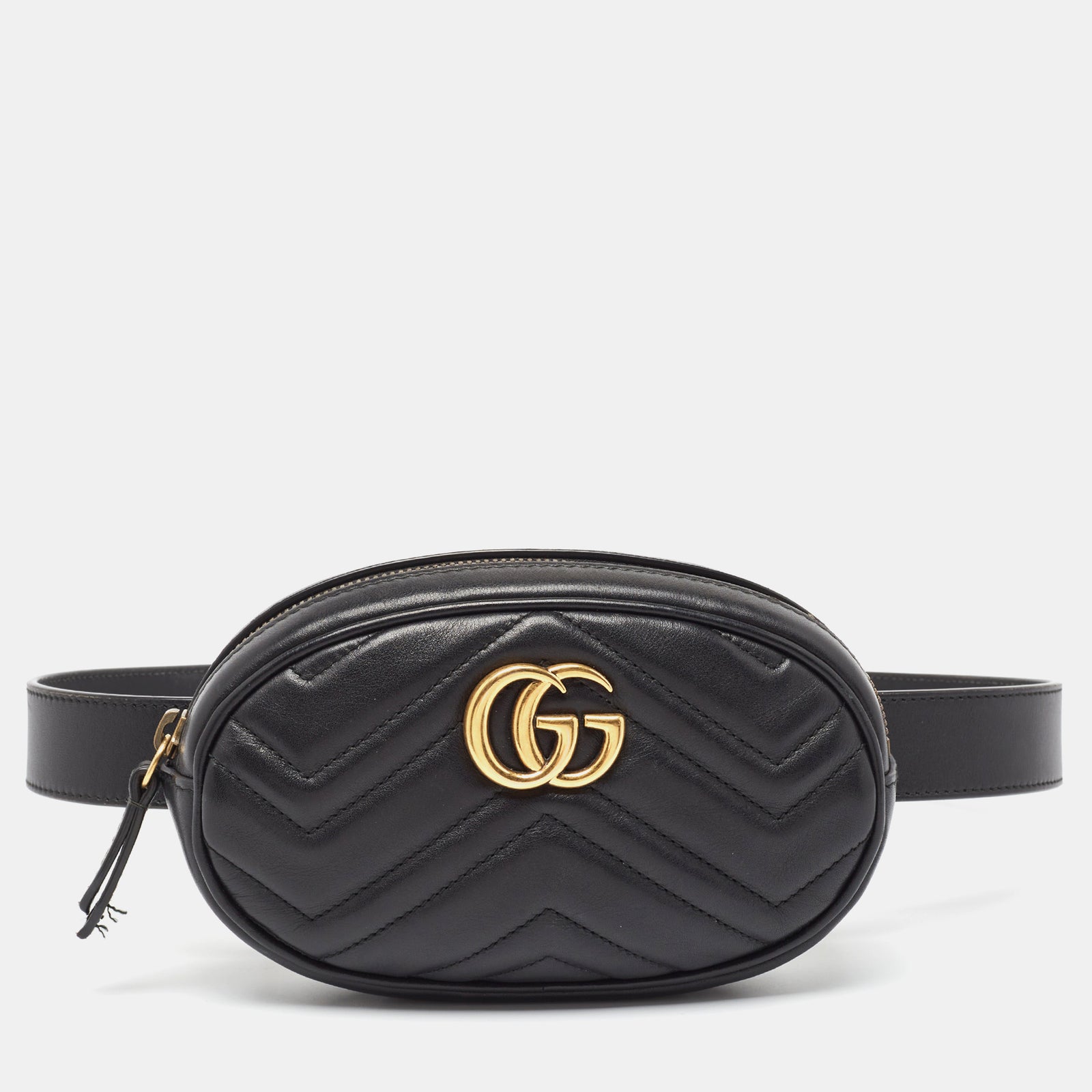 Gucci Schwarze Mini GG Marmont Gürteltasche aus Matelassé-Leder