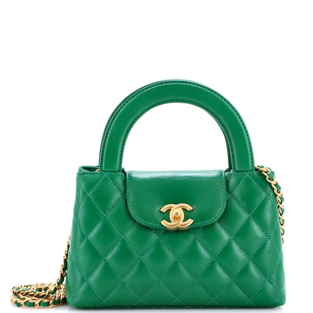 Chanel CHANEL Kelly Top Handle Shopping Bag Quilted Shiny Aged Calfskin Mini