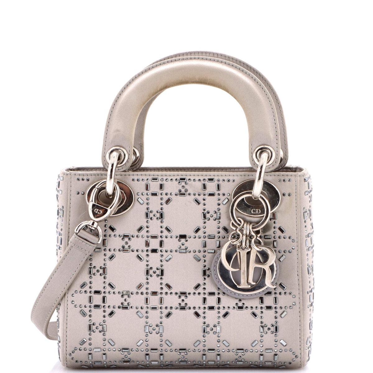 Christian Dior Lady Dior Bag Crystal Embellished Cannage Quilt Satin Mini