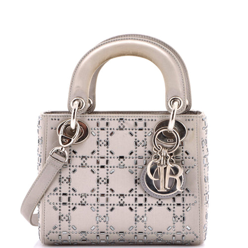 Lady Dior Bag Crystal Embellished Cannage Quilt Satin Mini