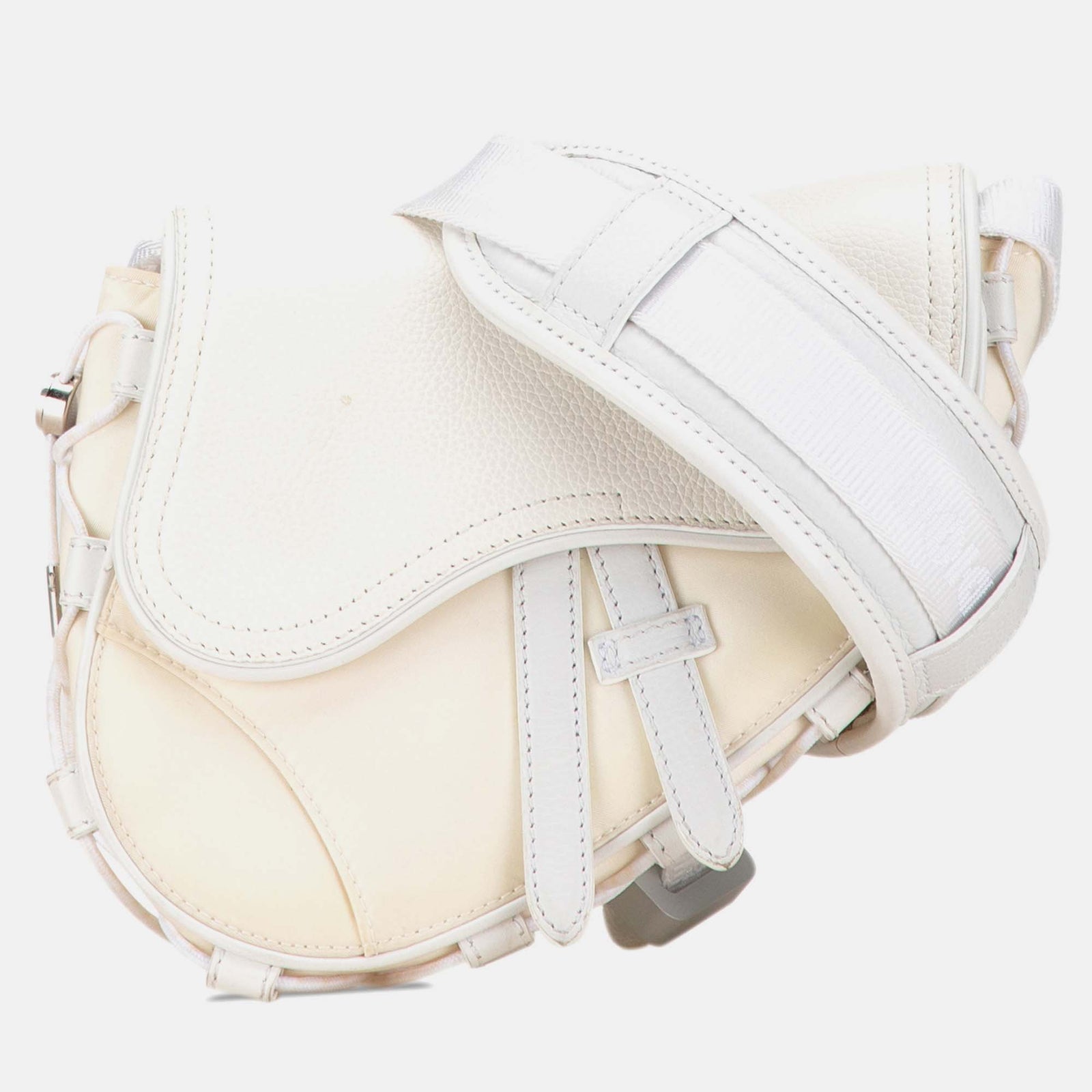 Dior White Fabric and Leather Sacai Technical Saddle Bag