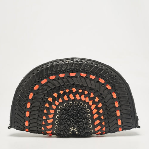 Black/Orange Leather Braided Clutch