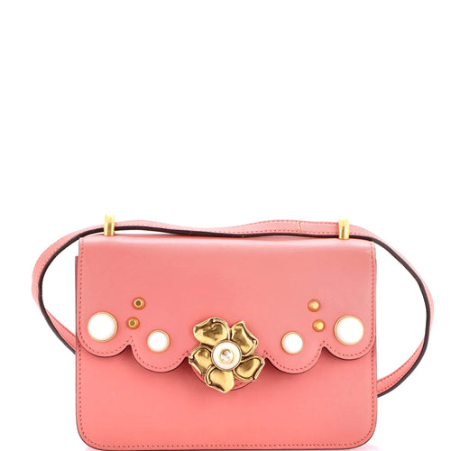 GUCCI Pearly Peony Shoulder Bag Leather Small