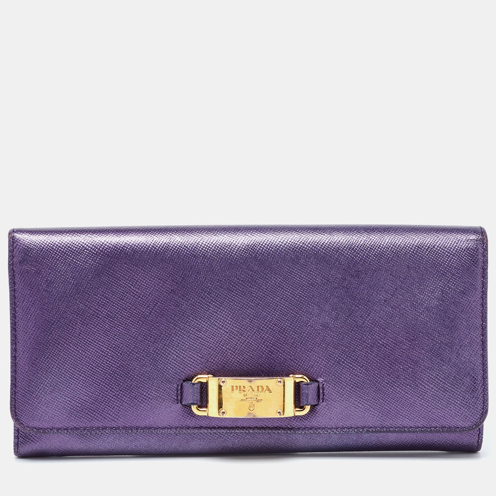 Prada Purple Saffiano Leather Logo Flap Continental Wallet