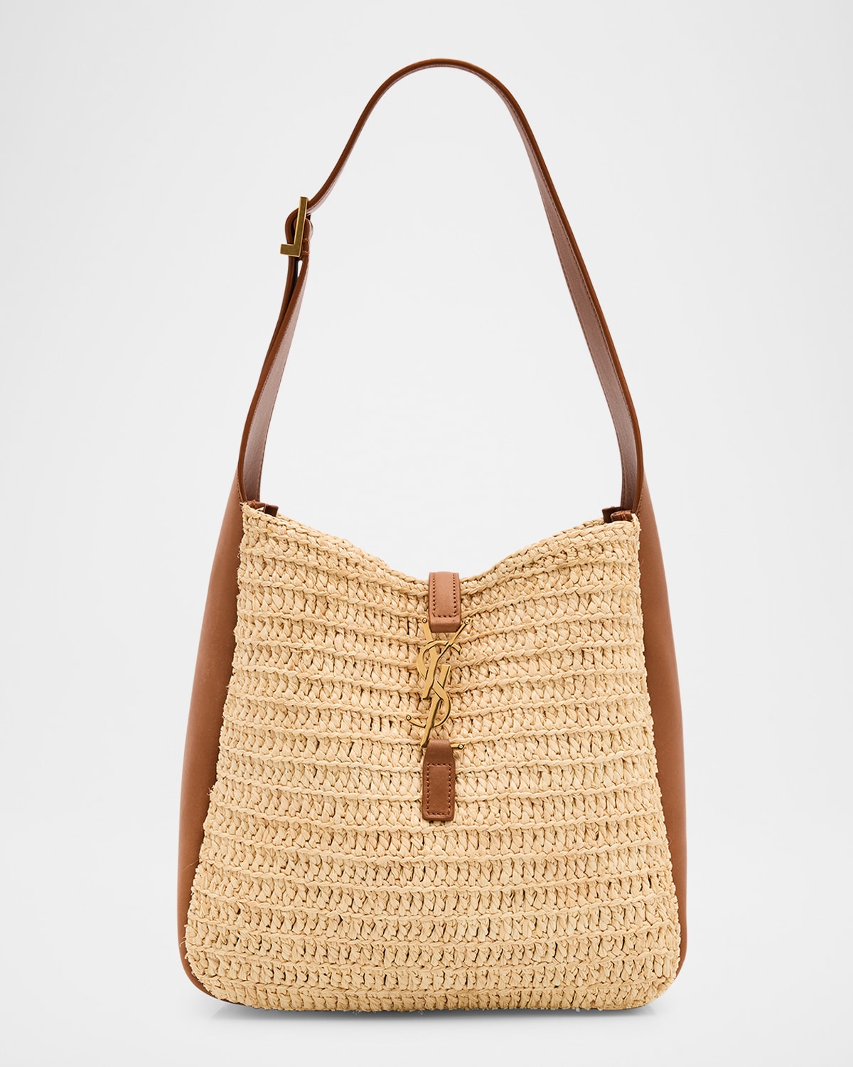 Saint Laurent Le 5 A 7 Small Hobo Bag in Raffia and Leather