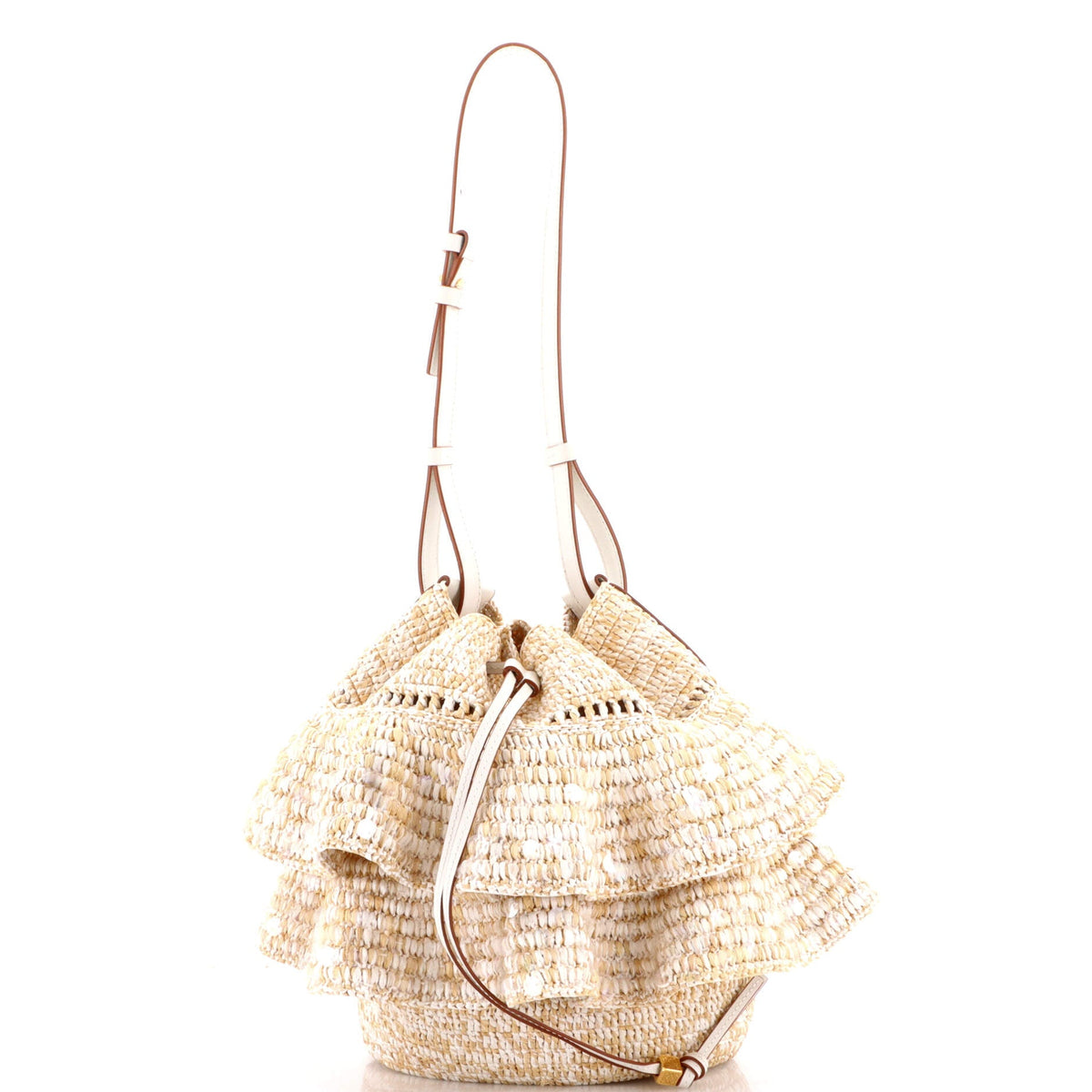 Loewe LOEWE Paula's Ibiza Ruffle Balloon Bucket Bag Raffia with Sequins
