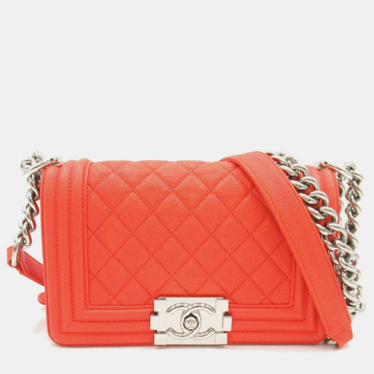 Chanel Orange Caviar Leather Small Boy Shoulder Bag