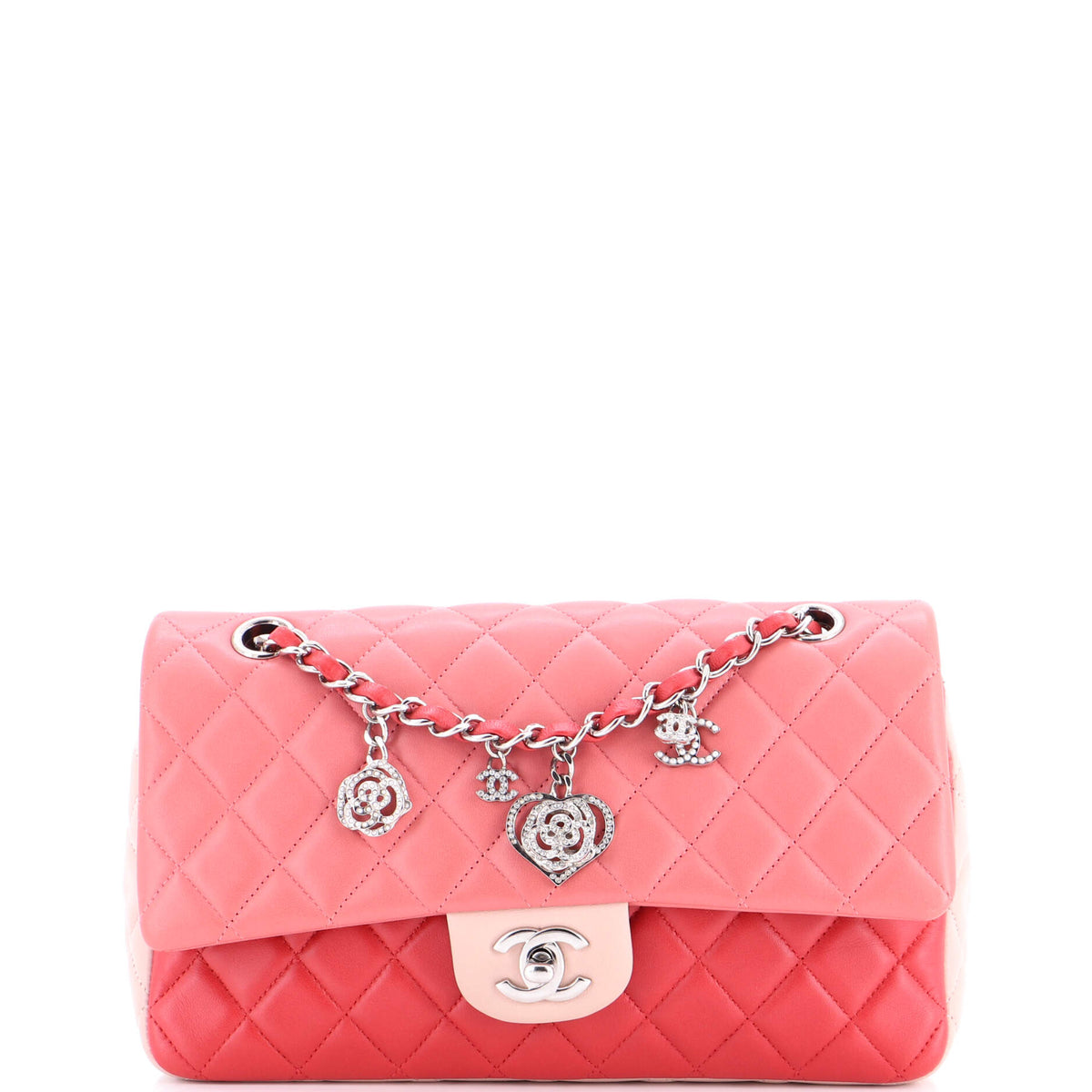 Chanel CHANEL Tricolor Valentine Crystal Hearts Flap Bag Quilted Lambskin Medium