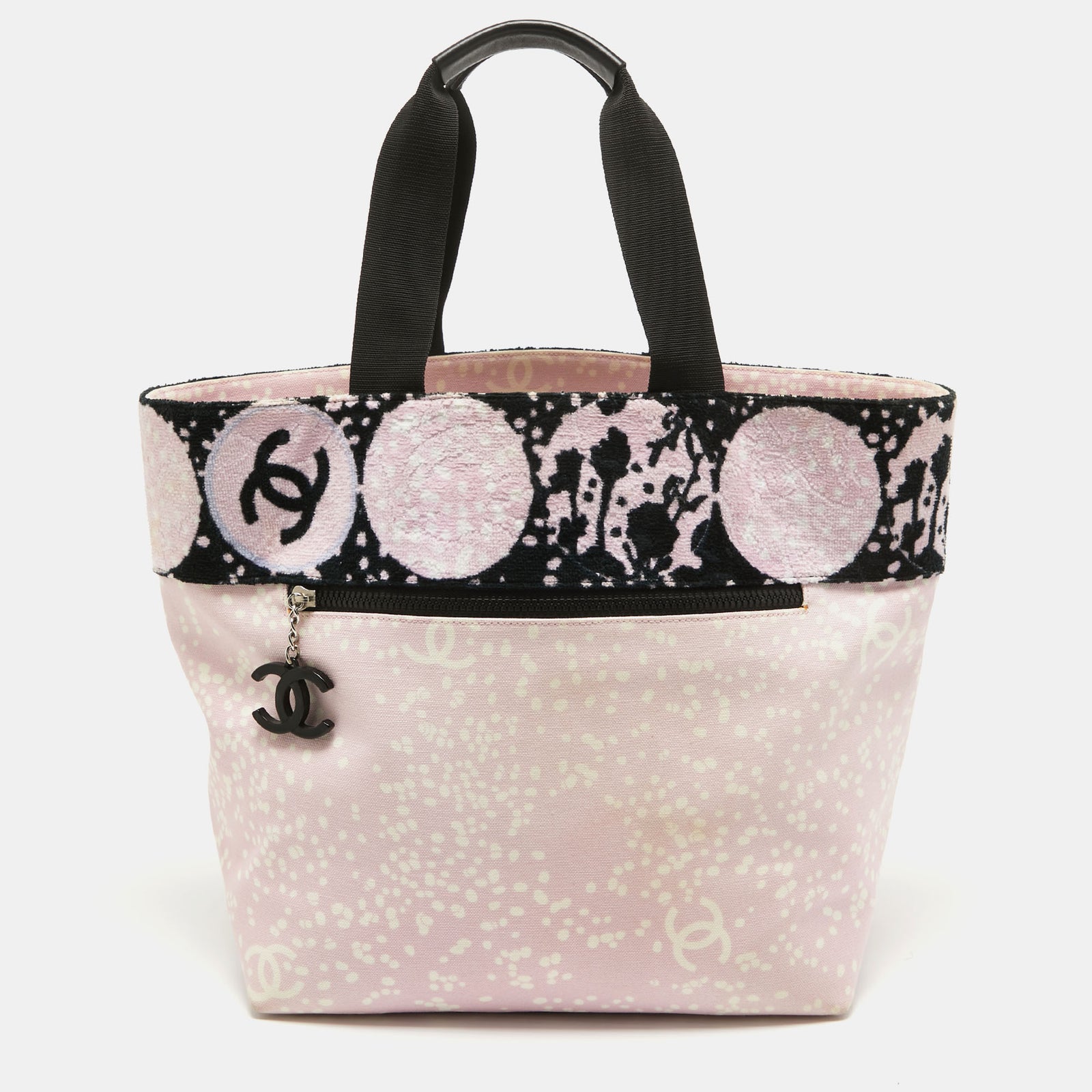 Chanel Pink/ Black Terry Cloth Canvas Tote