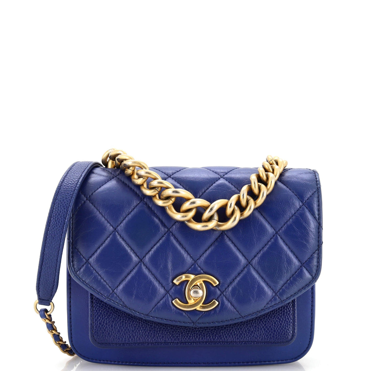 Chanel CHANEL Chain Handle Flap Bag Quilted Calfskin with Caviar Mini